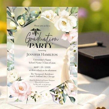 floral frame medical graduation party acrylic invitations
