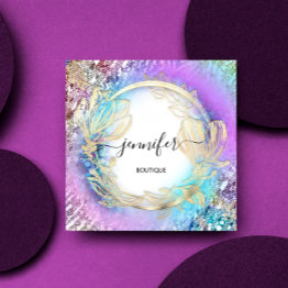 Small Floral Frame Qr Code Logo Gold Pink Square Business Invitations Front View