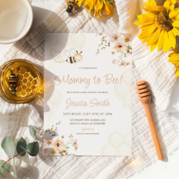 floral honey bumble bee baby shower invitation