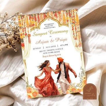 floral indian sangeet wedding invitation