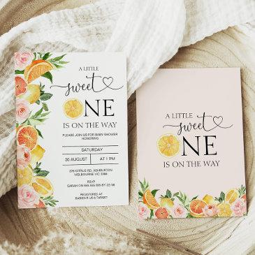 floral lemons orange little sweet one baby shower invitation