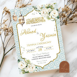Small Floral Muslim Henna Wedding Invitation Front View
