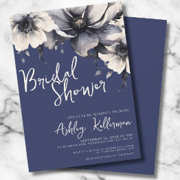 Small Floral Navy Blue Bridal Shower Invitation Front View