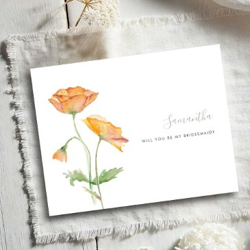 floral orange poppies watercolor bridesmaid invitations