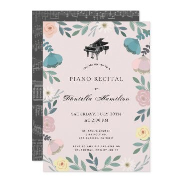 floral piano pink recital invitation
