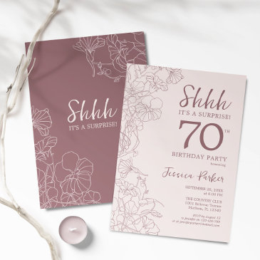 floral pink mauve surprise 70th birthday invitation