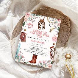 Small Floral Pink Western Rodeo Baby Shower Invitation Front View