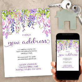 Small Floral Purple Wisteria I Have A New Address Moving Announcement Front View