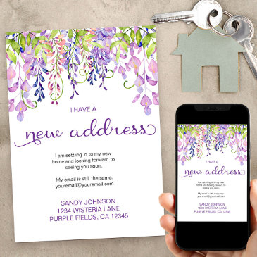 floral purple wisteria i have a new address moving announcement