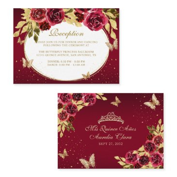 floral red gold tiara butterfly quinceañera enclosure invitations