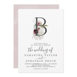 Small Floral Romance Letter B Monogram Wedding Invitation Front View