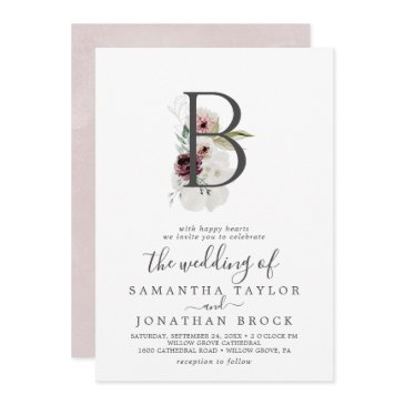floral romance letter b monogram wedding invitation