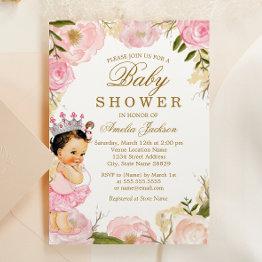 Small Floral Rose Baby Princess It's A Girl Baby Shower Invitation Front View