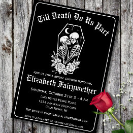 Small Floral Skeleton Til Death Do Us Part Bridal Shower Invitation Front View