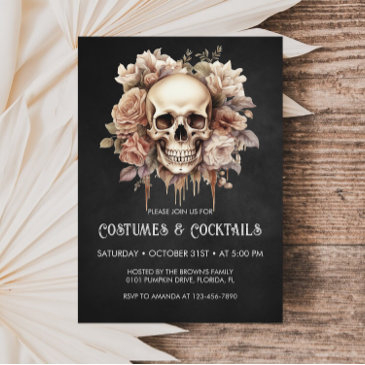 floral skull halloween cocktails & costumes party invitation