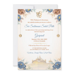 Small Floral Sukhmani Sahib Path Invitation Invitations Front View