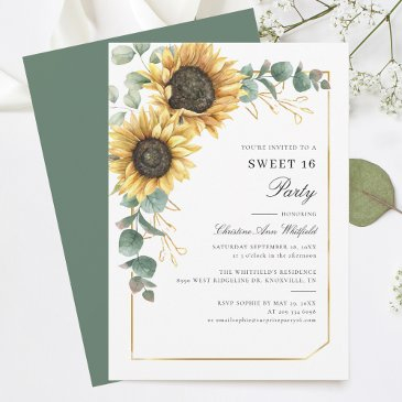 floral sunflower eucalyptus sweet 16 party invitation