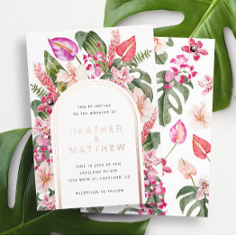 Small Floral Tropical Wedding Foil Invitation Front View