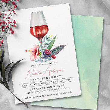 floral wine watercolor | any age women's birthday invitation