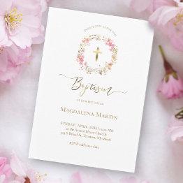 Small Floral Wreath | Baptism Invitation Front View