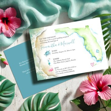 florida beach wedding reception illustrated invitation