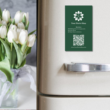 🌼florist green & white floral services business business invitations magnet