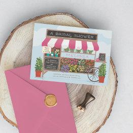 Small Flower Cart Farmer's Market Bridal Shower Invitation Front View