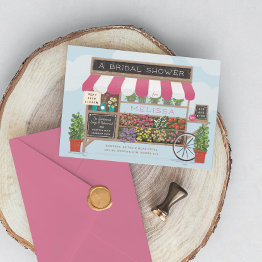 Small Flower Cart Farmer's Market Bridal Shower Invitation Front View
