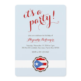 Small Flower Party, Puerto Rican Flag Invitation Front View