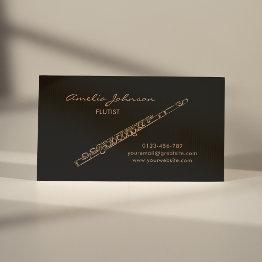 Small Flute Black & Gold Elegant Business Invitations Front View