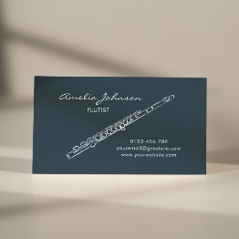 Small Flute Navy Blue Elegant Professional Business Invitations Front View