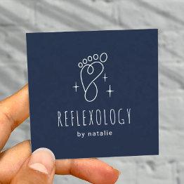 Small Foot Reflexology Massage Therapy Foot Spa Navy Square Business Invitations Front View