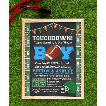 football baby shower chalkboard invitation