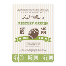Small Football Kickoff Any Age Birthday Invitation Front View