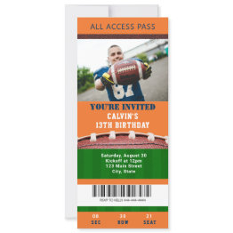 Small Football Ticket Birthday Invitation Front View