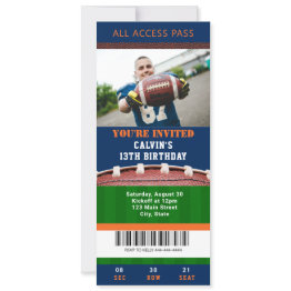 Small Football Ticket Birthday Invitation Front View
