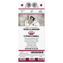 Small Football Ticket Wedding Invitation Front View