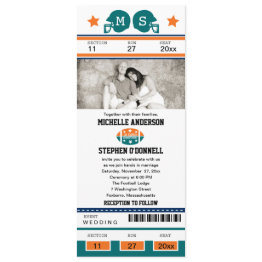 Small Football Ticket Wedding Invitation Front View