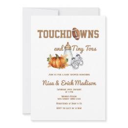 Small Football Touchdown Tiny Toes Autumn Baby Shower Invitation Front View