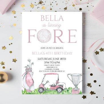 fore pink golf 4th fourth birthday party invitation