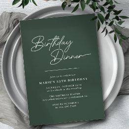 Small Forest Green Emerald | Typography Birthday Dinner Invitation Front View