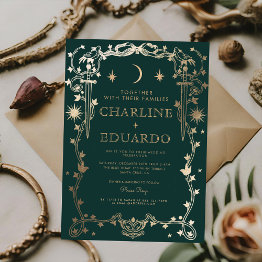 Small Forest Green Ivy Ornament Wedding Invitation Front View