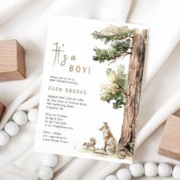 Small Forest Woodland Animals | Its A Boy! Baby Shower Invitation Front View