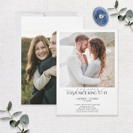 Small Forever Has A Nice Ring Quote 2 Photo Engagement Invitation Front View