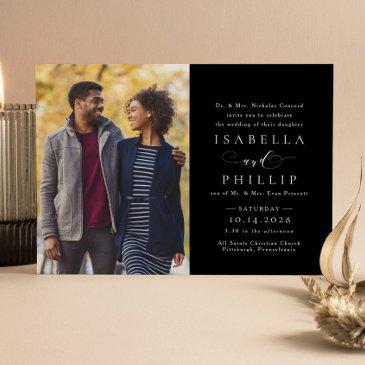 formal black and white elegant photo wedding invitation