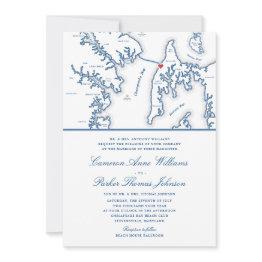 Small Formal Chesapeake Bay Beach Club Navy Blue Wedding Invitation Front View