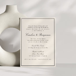 Small Formal Classic Border Script Elegant Wedding Ivory Invitation Front View