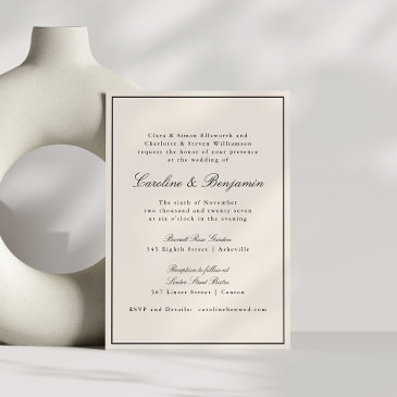 formal classic border script elegant wedding ivory invitation