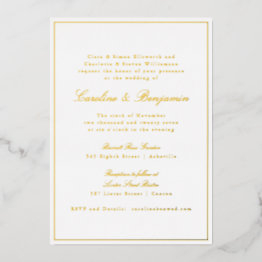 Small Formal Classic Gold Border Elegant Script Wedding Foil Invitation Front View