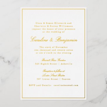 formal classic gold border elegant script wedding foil invitation